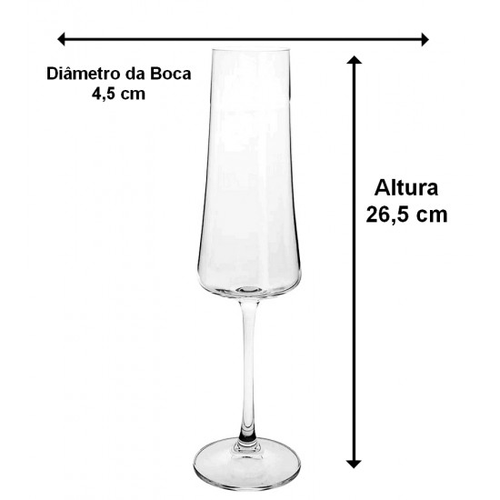 Jogo 6 Taças 210ml 26,5cm Altura Para Champanhe Xtra Em Cristal Ecológico
